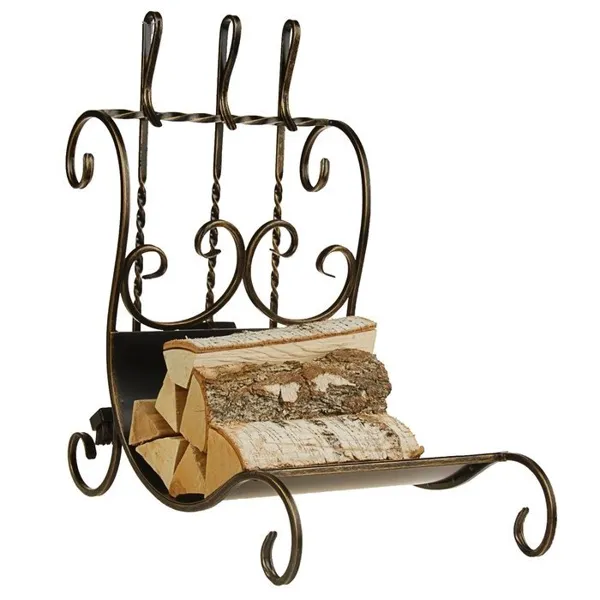 Дровница кованая с набором Черная