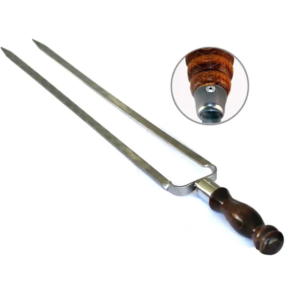 Двойной шампур с деревянной ручкой и огн. кольцом для курицы