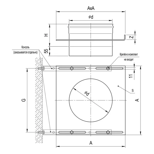 Ferrum Площадка монтажная одностенная Ø100 мм (AISI 430  0.8 мм)