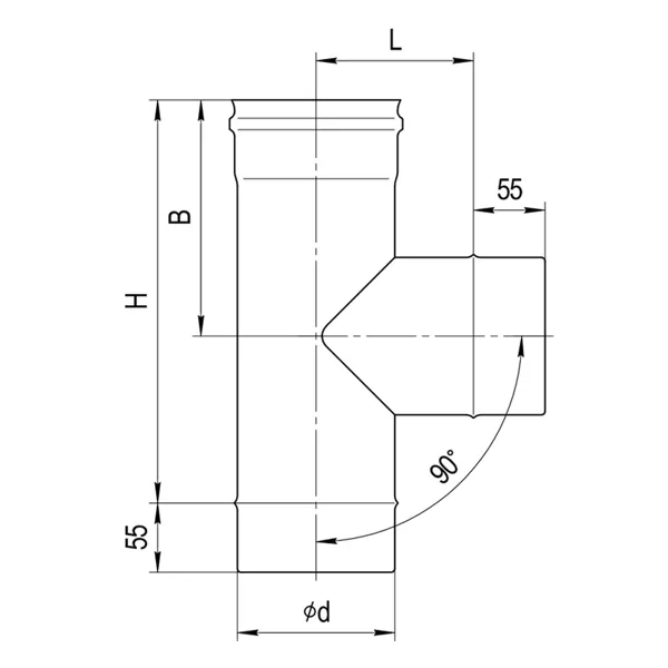 Ferrum Тройник-Д одностенный 90° Ø100 мм (AISI 430  0.5 мм)